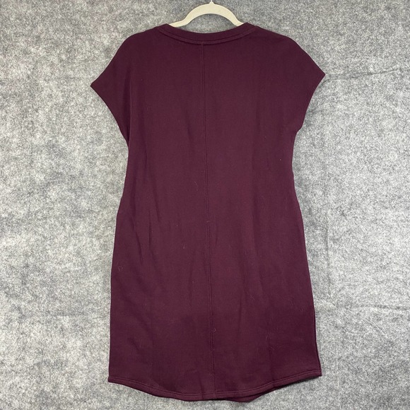 Athleta Dress XS Maroon Purple Short Sleeve Embrace Knit Mini Waist Tie NEW - Picture 2 of 12